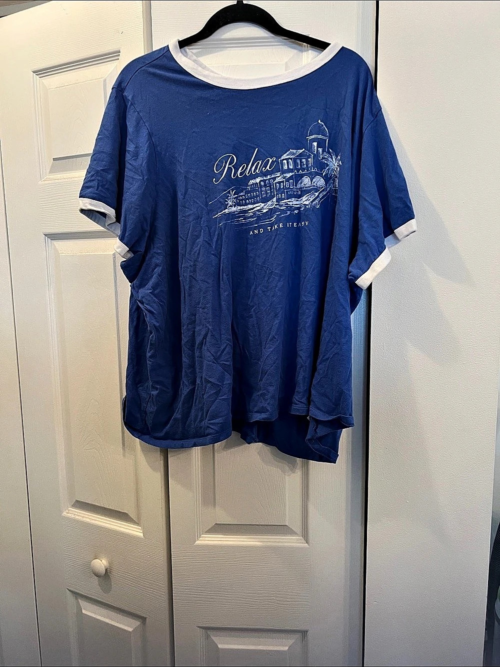 Short Sleeve Graphic Tee in Blue & White Like New